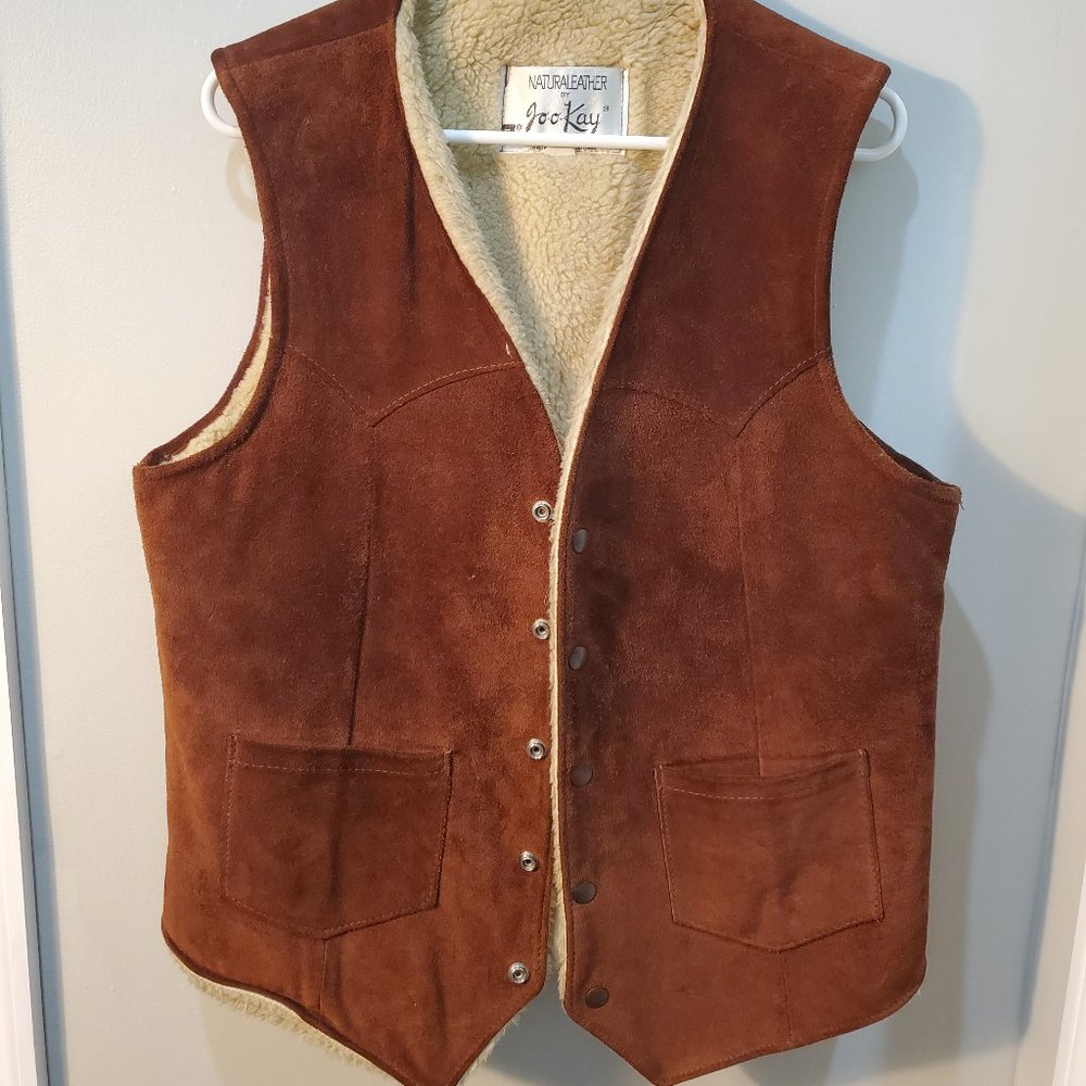 Vintage Natural Leather By Joo Kay Suede Sherpa Lined Vest Size 40